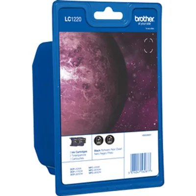 Produktbild von Brother LC1220BKBP2 - 2er-Pack - Schwarz - original - Blisterverpackung - Tintenpatrone - für Brother DCP-J525, DCP-J725, DCP-J925, MFC-J430, MFC-J625, MFC-J825, MyMio MFC-J825