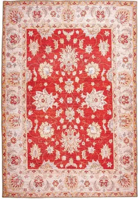 Produktbild von Qiyano Teppich für Wohnzimmer klassisch Vintage Look Blumenmuster rot beige, 150 x 230 cm