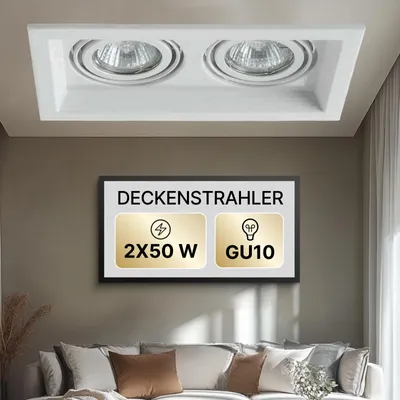 Produktbild von Einbaustrahler Weiß, 2-flammig, flach, ARTE LAMP Canis, GU10 bis 35 W je Fassung, Einbauöffnung 196 x 102 mm, 22,5 x 13 x 4,2 cm, A6661PL-2WH