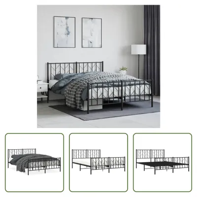 Produktbild von The Living Store Bettgestell mit Kopf- und Fußteil Metall Schwarz 150x200 cm