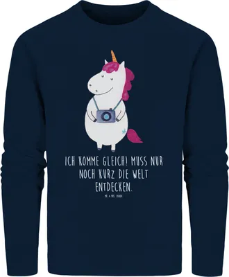 Produktbild von Mr. & Mrs. Panda Nachhaltiger Pullover Einhorn Fotograf Größe XL - French Navy - Geschenk, Kurztrip, Sweater, Organic Sweatshirt, Städtereise, Kamera, Pulli, Urlaub