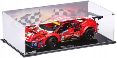 Imagen del producto de Vitrina negra para LEGO® Technic 42125 – Ferrari 488 GTE AF, con panel trasero impreso