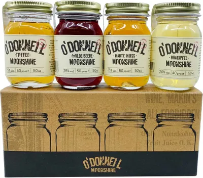Produktbild von O´Donnell Moonshine Winter-Set Miniaturen 4x0,05l Harte Nuss, Bratapfel, Wilde Beere, Toffee