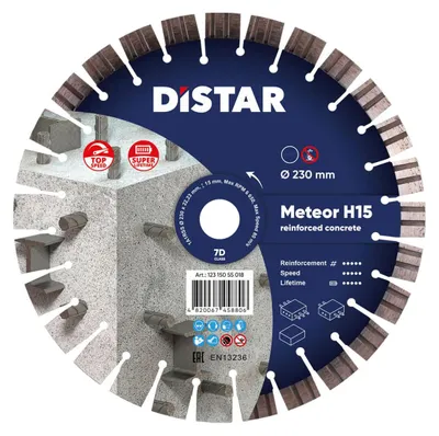 Immagine prodotto di Disco da taglio diamantato, Distar Meteor H15 230 x 2,6/1,6 x 22,23 mm, ideale per materiali duri, taglio rapido e preciso, elevata resistenza per lavori professionali intensivi.