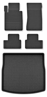Image de Tapis en caoutchouc + bac de coffre pour BMW Seria 3 G20 2018- (berline, plancher réglable, position haute) – 5 pièces, noirs, semi-universel, adapté