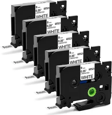 Produktbild von Phomemo 5-er Pack kompatibles Etikettenband 9mm Schwarz auf Weiß, passend für Brother P-touch TZe-221/TZ-221 & Geräte 1000/1010/1280/H105/H110