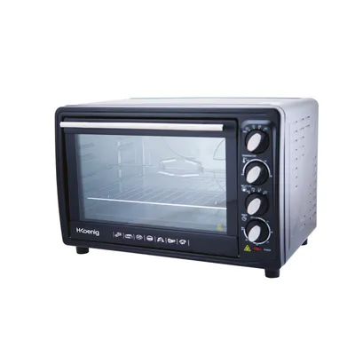 Produktbild von Kompakter Mini-Backofen, FO42 H.Koenig, Kapazität 42 l, Temperatur bis 230 °C, 5 Kochmodi, Timer bis 90 Minuten, Umluft/Brötchen, mit Zange, Krümelaufnehmer und Drehspieß, 2000 W
