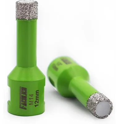 Zdjęcie produktu dla Korony wiertarcze diamentowe, 2 sztuki, średnica 12 mm, lutowane próżniowo, gwint M14, do wiercenia w płytkach, granicie i betonie
