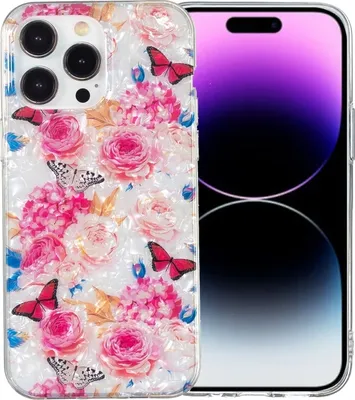 Produktbild von Für iPhone 15 Pro IMD Shell Pattern TPU Telefongehäuse (Butterfly Flower)