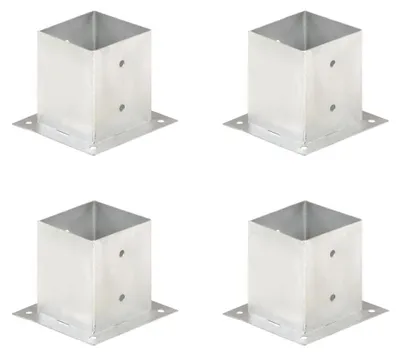 Imagen del producto de Anclajes para postes, juego de 4 unidades - Acero galvanizado - Resistente a la corrosión - Para tubos cuadrados de 121 mm - Superficie resistente - Placas base robustas - Anclajes para postes