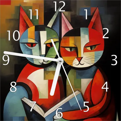 Produktbild von Wallario Design Wanduhr Lesende Katzen aus Echtglas, Größe 20 x 20 cm