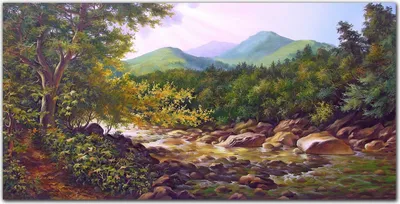 Produktbild von Coloray Bild aus Acryl 120 cm x 60 cm - Wanddekoration Wohnzimmer Acrylblock mit Bild Gehärtetes Acryl Dekoration Küche - Waldgebirgsfluss Steine