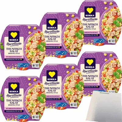 Produktbild von Edeka Herzstücke Thunfisch Salat Oriental Style 6er Pack (6x160g Dose) + usy Block