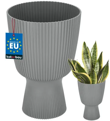 Productafbeelding van KOTARBAU® Bloempot Plantenpot met Sokkel ⌀ 18 cm PVC Geribbelde Orchideeënpot H: 27 cm Grijs Kelkvorm