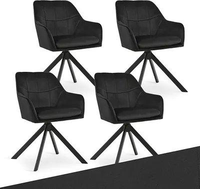 Imagen del producto de Juego de 4 sillas giratorias para comedor, color , con reposabrazos, tapizadas en terciopelo. Sillas giratorias para comedor, ideales para la cocina, con patas de metal, perfectas para el salón o el comedor