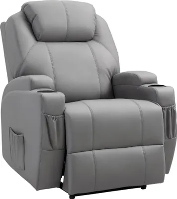 Image de HOMCOM Fauteuil de Massage Inclinable, Chaise de Relaxation avec dossier et repose-pied électrique réglables revêtement synthétique pour Salon, Chambre, Cinéma Maison Gris