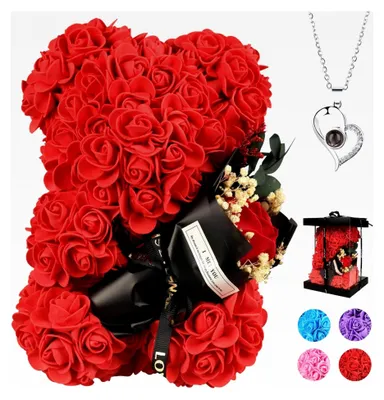 Produktbild von Künstlicher Rosenbär als Valentinstagsgeschenk für sie, symbolisiert ewige Liebe, geeignet für Freundinnen, Liebhaber, Mütter und Geburtstagsgeschenke (Rot)