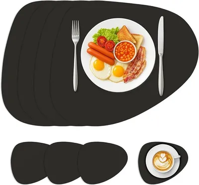Produktbild von PolkaHome® Platzsets Abwaschbar 4er Set Hitzebeständig Rutschfest 42 x 33 cm Schwarz