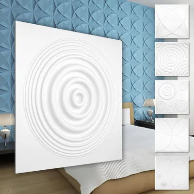Produktbild von HEXIM 3D Wandpaneele, PVC Kunststoff weiß - Kreis Design Paneele 50x50cm Wandverkleidung (5QM HD075) Wandvertafelung 3dwandpaneele
