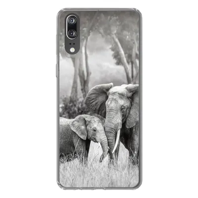Produktbild von MuchoWow® Handyhülle Schutzhülle Hülle für Huawei P20 Elefant - Tiere - Natur - Schwarz und weiß Silikon Softcase Handy Hülle - Hardcover