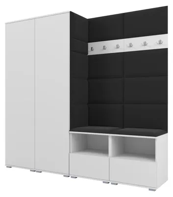 Produktbild von Garderobe NELA VI 200 cm Kompaktgarderobe Weiß mit Sitzpolster Schwarz 16 (Schrank & Paneel)