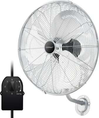 Zdjęcie produktu dla Wentylator ścienny COSTWAY industrial 56cm, oscylacja wentylatora 85°, regulowany kąt nachylenia 30°, 3 poziomy prędkości, głowica oscylacyjna