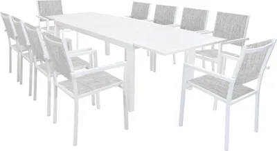 Immagine prodotto di Milani Home - Set Tavolo Giardino Rettangolare Allungabile 200/300x100 Con 10 Poltrone In Alluminio Bianco Da Esterno Giardino - Bianco