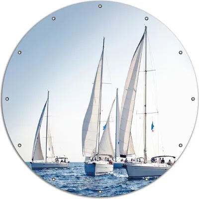 Produktbild von Wallario rundes Outdoor-Poster für Garten oder Balkon, Motiv Segelschiff auf dem Meer, 120 cm Durchmesser
