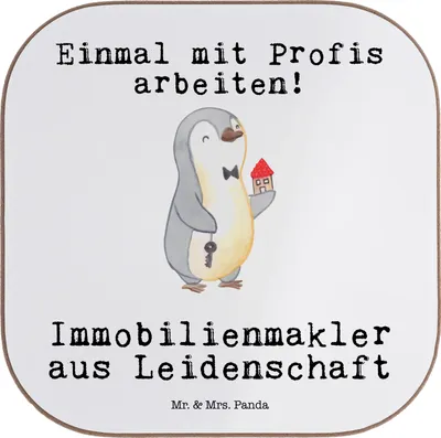 Produktbild von Mr. & Mrs. Panda Untersetzer für Gläser Immobilienmakler Leidenschaft - Weiß - Geschenk, Immobilienkaufmann, Glas, Ausbildung, Kaffeeuntersetzer, Tassenuntersetzer, Tasse