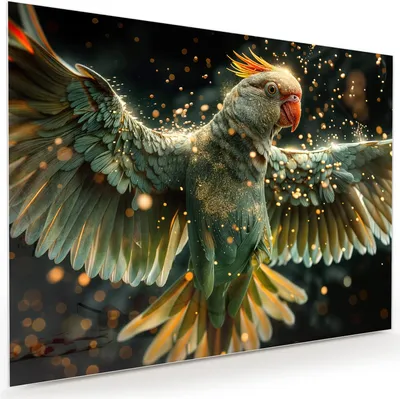 Produktbild von Glasbild 120x90cm in XXL für Wohnzimmer, Schlafzimmer Motiv Fliegender Papagei