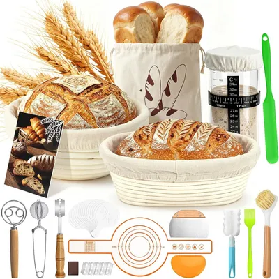 Produktbild von Banneton Set 37-teilig, rund 23 cm und oval 25 cm, für Brotbacken