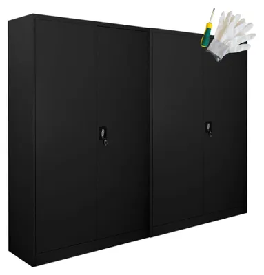 Produktbild von Mega Deal | 2x Flügeltürenschrank ELEPHANT mit 2 Türen, abschließbar | HxBxT 180x120x40cm | 4 Ebenen | Stahl mit Pulverbeschichtung | Schwarz | Spind Aktenschrank Metallschrank Werkstattschrank Mehrzweckschrank