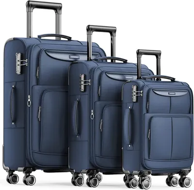 Produktbild von Kofferset 3 Teilig Stoffkoffer Weichschale Erweiterbar Reisekoffer Leicht Haltbar Trolley Handgepäck Sets mit TSA Schloss und 4 Rollen