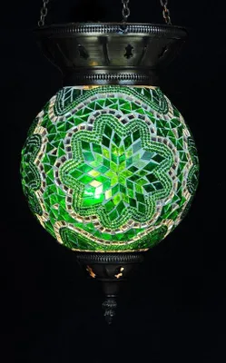 Image de Lampe suspendue turque verte 25 cm - Lampe orientale Moosik fabriquée à la main pour un éclairage d'ambiance
