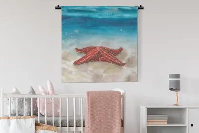 Produktbild von MuchoWow® Wandteppich Wandbehang Seestern - Aquarell - Meer 90x90 cm Tapisserie Dekoration Wandtuch - Wandaufhänger