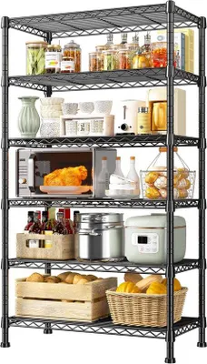 Produktbild von Famanu Metallregal mit 6 Ablagen - Robustes Lagerregal für Bad, Küche und Garage - Verstellbare Ablagen bis 453 kg