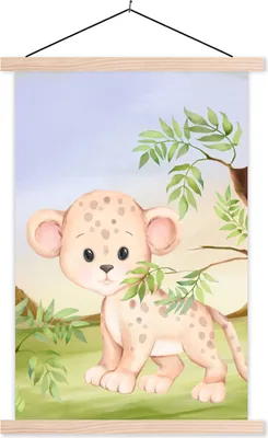 Produktbild von MuchoWow® Textilposter Dschungel - Tiere - Jungtier 40x60 cm mit holzfarbenen Rahmen - Poster