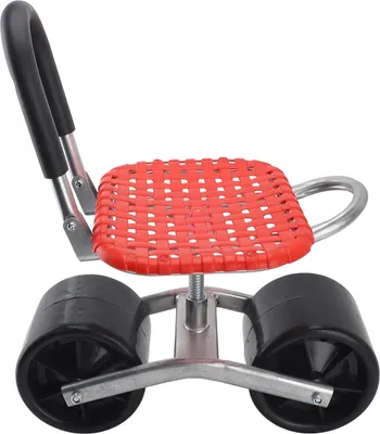 Zdjęcie produktu dla 46*14,5*(23-35)cm Regulowany taboret ogrodowy z 2 kółkami - Wygodny żelazny taboret ogrodowy zapewniający oszczędność pracy w terenie
