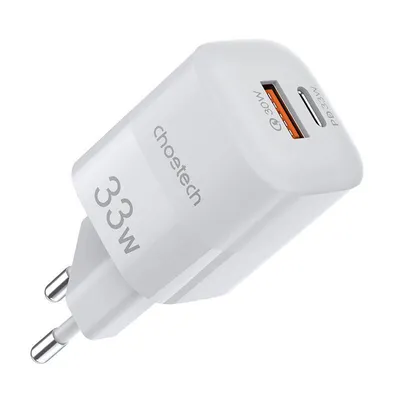 Produktbild von Choetech Schnellladegerät USB-Netz-Adapter USB-A + USB-C PD QC 33W weiß (PD5006)
