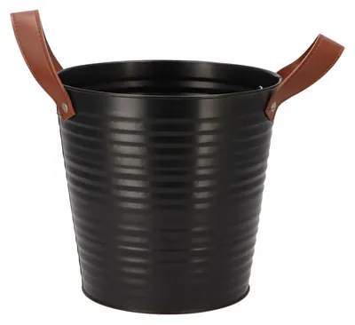 Produktbild von Pflanzentopf/Blumentopf Eimer Leder - rund - Zink - schwarz - D20 x H19 cm