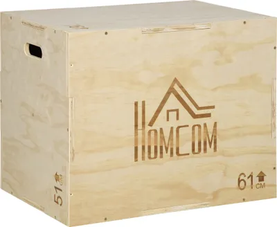 Produktbild von HOMCOM Plyometrische Box aus Holz, 3-in-1-Sprungbox mit 2 Hohlgriffen, Krafttraining zu Hause, Büro, Gymnastik, CrossFit, Belastung 120 kg, 61 x 51 x 76 cm, Naturholz