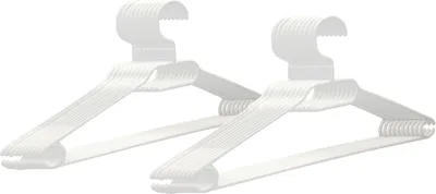 Produktbild von VonBueren 20x Kleiderbügel weiß Plastik | mit Drehhaken | platzsparend | 100% Recyclingkunststoff | hergestellt in der EU | ca. 40,5 x 21 cm