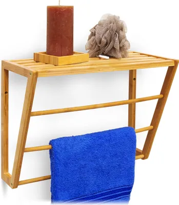 Handtuchhalter Bambus mit Ablage, Wandmontage, 30x42x20 cm