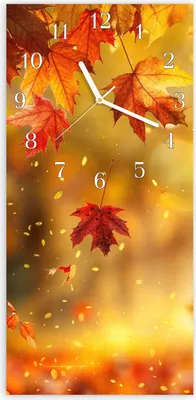 Produktbild von Wanduhr aus Glas mit Motiv Herbstblätter Sonne- 30 x 60 cm - inkl. Aufhängesystem