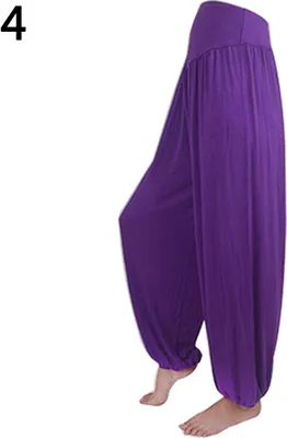 Produktbild von Frauen Sport Yoga Tanz Stretchy Haremshosen Knickerbockers Lila XXL