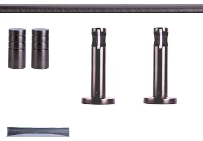 Produktbild von Gardinenstange Set, 1-läufig, ⌀ 19 mm, 120 cm, anthrazit + Wand, Rillen-Kappe Komplettset mit Halterungen & Endstücke, Vorhangstange in Silber, Rot-Bronze & Anthrazit, 120–400cm, Eisen, Aluminum Victoria M.