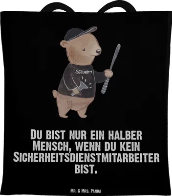 Produktbild von Mr. & Mrs. Panda dokumententasche Sicherheitsdienstmitarbeiter Herz - Schwarz - Geschenk, Tasche, Einkaufstasche, Baumwolltasche, canvas, Beutel, Jutebeutel