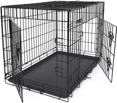 Produktbild von Hundehütte - 2 Türen - Xxl - Hochwertiges Material - Zweitürige Konstruktion - Leicht zu falten - Gutes Handwerk - Abnehmbares Bodenfach - Stahl-ABS Kunststoff - Schwarz - 122 x 81 x 76 cm (B x H x D)