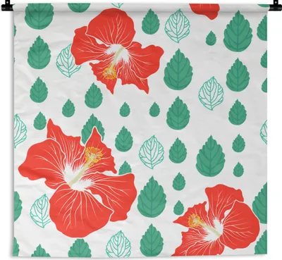 Produktbild von MuchoWow® Wandteppich Wandbehang Hibiskus - Muster - Hawaii - Blume 90x90 cm Tapisserie Dekoration Wandtuch - Wandaufhänger