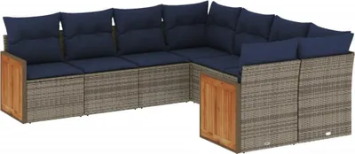 Produktbild von 8-teiliges Gartensofa-Set mit Kissen, grau, Polyrattan